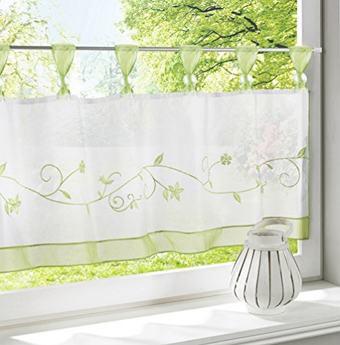 ZebraSmile Embroidered Window Tier Curtain Tier Semi Sheer Curtain Window Treatment Tab Top Voile Window Curtain Tier Half Window Curtains for Kitchen Bathroom Living Room Cafe Curtain 18X47.5In