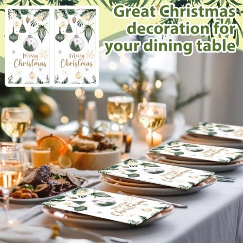 Peryiter 100 Pcs Merry Christmas Holiday Paper Napkins Farmhouse Christmas Disposable Napkins Green Xmas Decor Rustic Winter Dinner Hand Towel for Guest Bathroom Kitchen Xmas Winter Party – Image 6