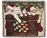 Simply Home Christmas Kittens Cat Tapestry Throw Blanket Made in the USA