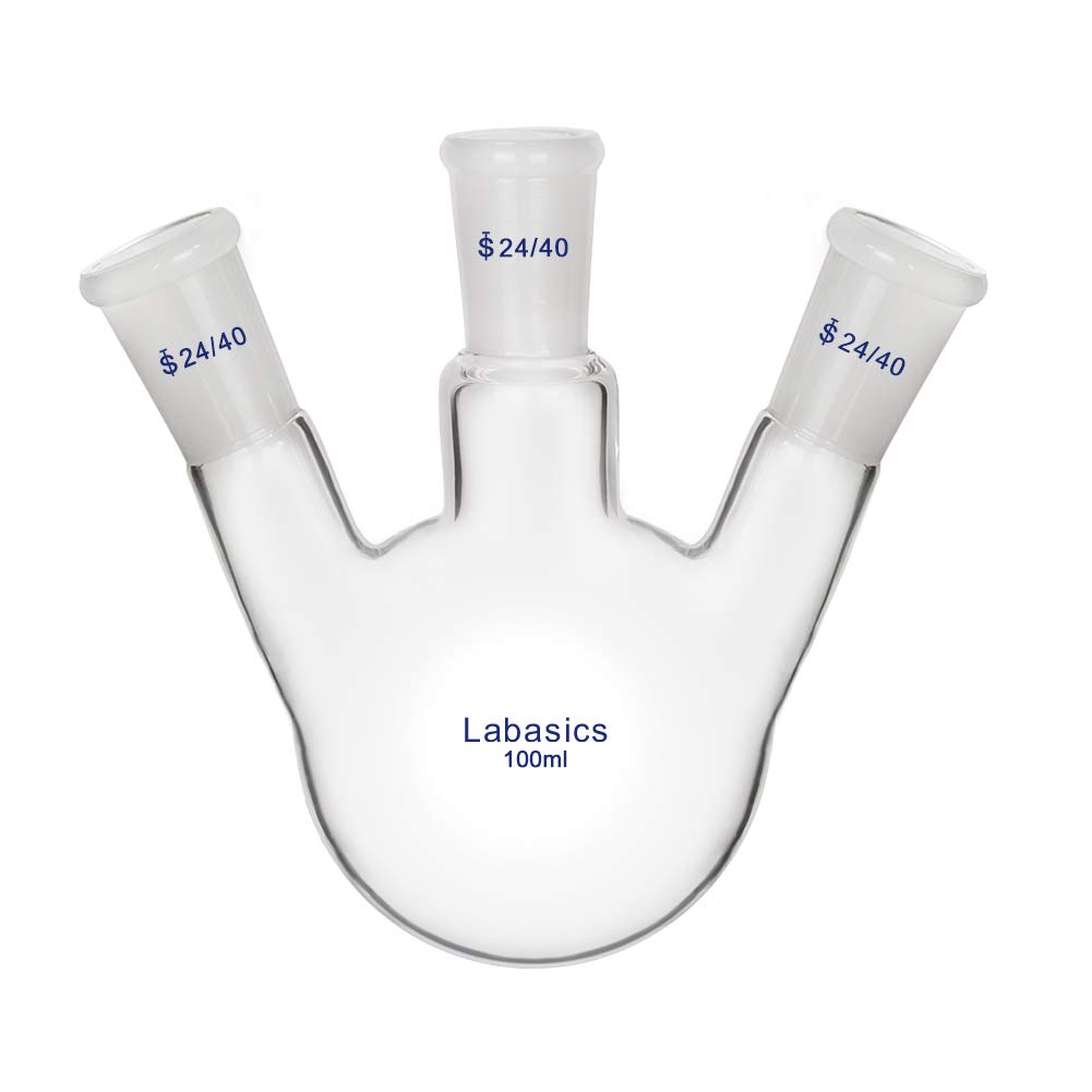 [BRSWGCD5ABYQKAA6] Labasics Glass 100ml 3 Neck Round Bottom Flask RBF, with 24/40 Center and Side Standard Taper Outer Joint, 100ml