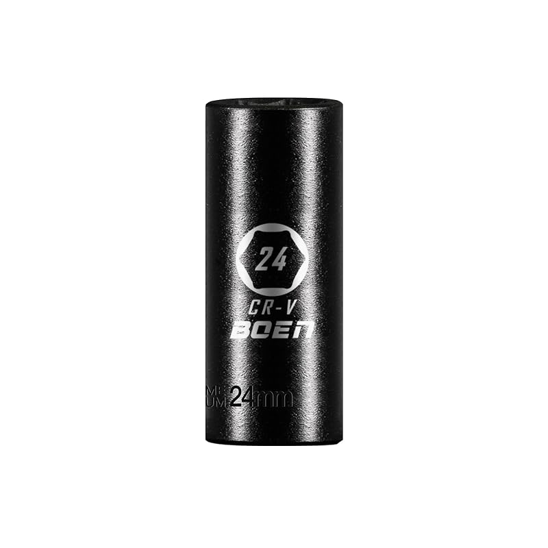 Soquete de impacto profundo BOEN 24 mm, encaixe quadrado de 12,7 mm (1/2 pol.), sextavado de 6 pontos em aço cromo-vanádio, 1 peça