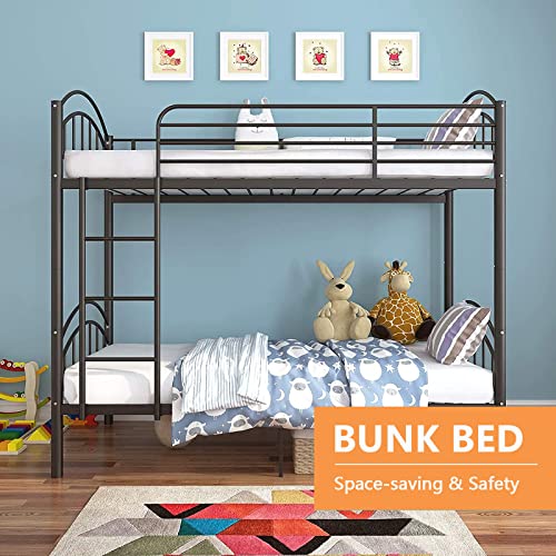Alohappy Metal Bunk Beds Frame Twin Over Twin, Convertible Into 2 Individual Metal Bed Frame, Removable Ladder & Safety Guard Rail (Black) #TOP3