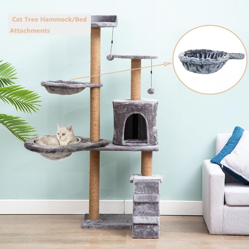 review Cozy Deep Basket Lounger Hammock Bed for Cat Tree Tower Replacement, DIY Cat Deep Bed Nest Cat Tower Accessories Attachment (1pc-11.8