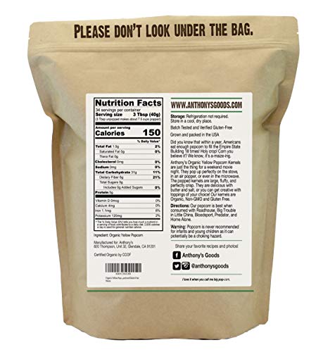 Anthony'S PU-MBIR-X0FV Organic Yellow Popcorn Kernels thumb #1