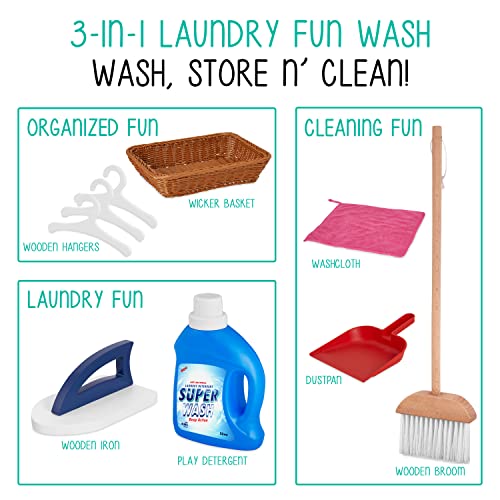 Lil’ Jumbl Kids Washer And Dryer Playset, Wooden Children's Pretend Laundry Set, Includes Broom, Dustpan, Iron, Hangers & Basket, Realistic Laundry Room For Kids #TOP2