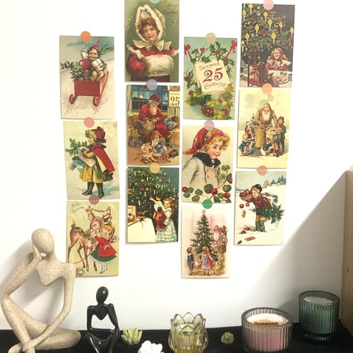 UYXiNONE 12 cartões postais vintage de Natal + 12 envelopes cartões postais de Natal, cartões comemo
