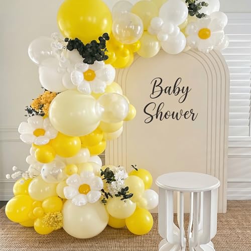 Image of Yellow and White Balloons, 12 Inch Pastel Light Yellow Ivory White and Clear Latex Helium Balloons for Lemon Sunflower Bee Daisy Theme Kids Birthdays Bridal Baby Shower Wedding Party Decoration