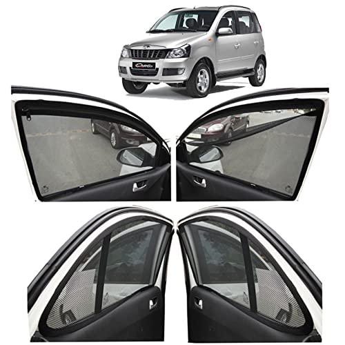 Image of Autofact Magnetic Car Sunshades Compatible with Mahindra Quanto (Set of 4) - Easy Installation, UV Protection, Keeps Car Cool (Front 2 with Zippers for Easy Access, Rear 2 Without Zippers)