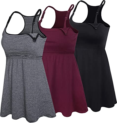 Image of SUIEK 3 Pack Maternity Nursing Tank Tops with Bralette Cotton Breastfeeding Camisole