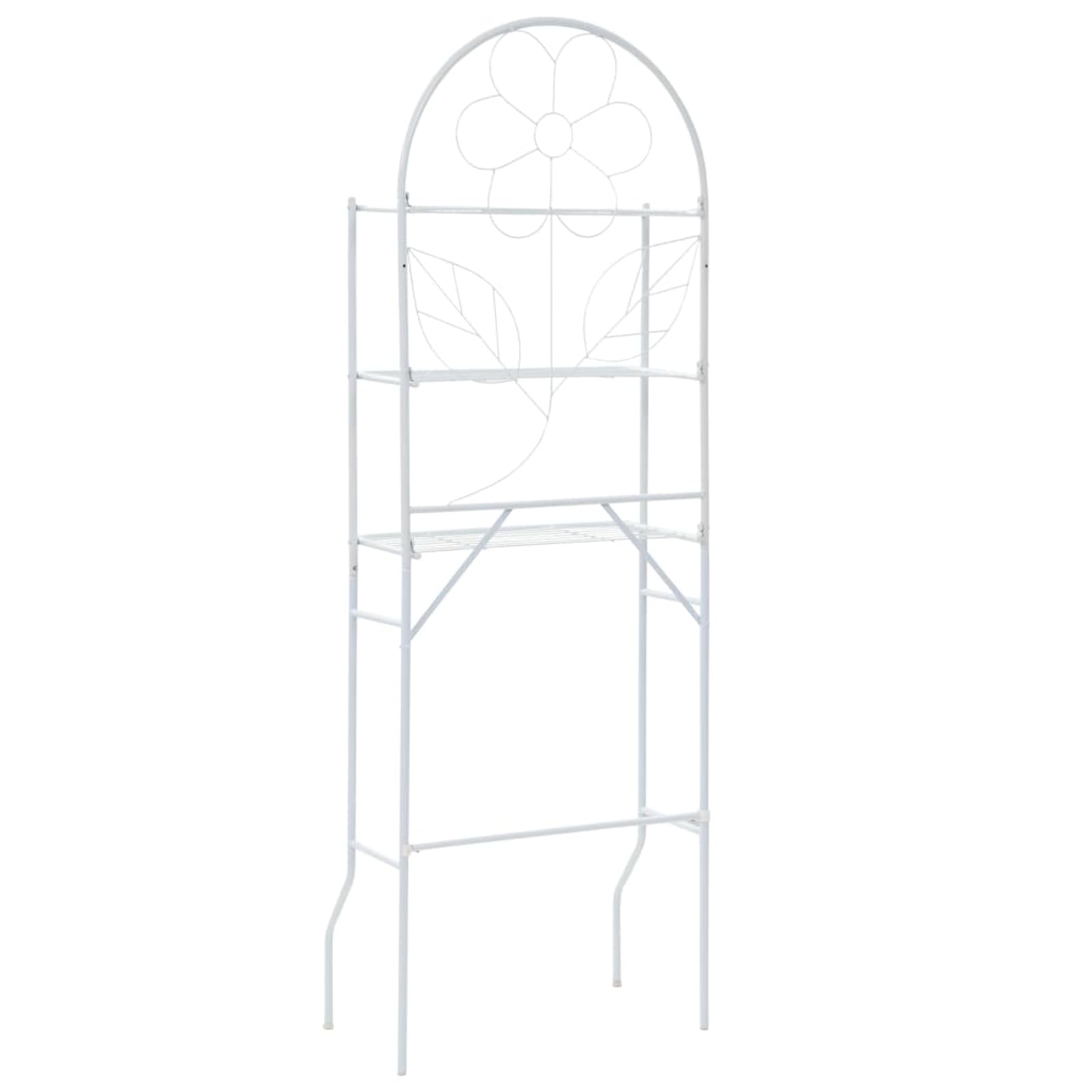 Gecheer Scaffale da Bagno, Scaffalatura Organizer 3 Ripiani Design Floreale, Acciaio Bianco 60x33x174 cm per Bagno, Lavanderia, Camera Ospiti