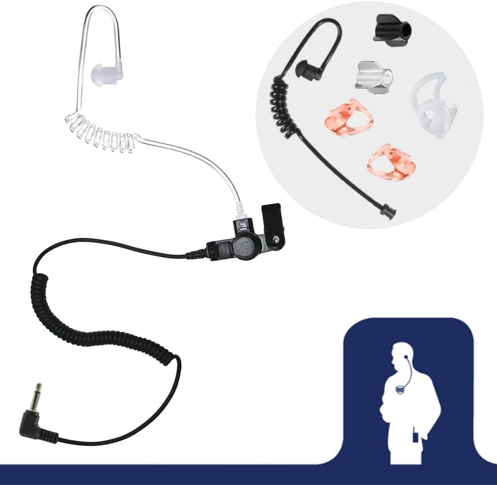 Radio Earpiece, 3.5mm Listen Only Coiled Acoustic Tube Earpiece by Earphone
