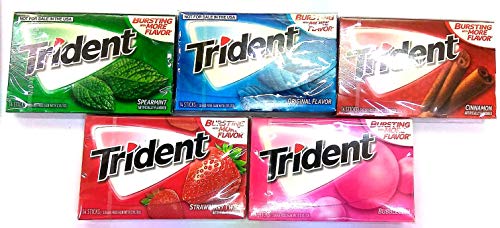 Image of Trident Pack of 5 (Spearmint Watermelon Strawberry Original Bubblegum)