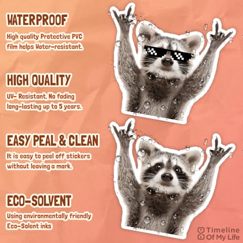 Image of (12 Pcs) Raccoon Stickers, Funny Rocking Raccoon Cute Car Decal- 5 Inches, Possum Racoon Gifts Waterproof Sticker Decal Car Laptop Wall Window Truck Bumper Stickers