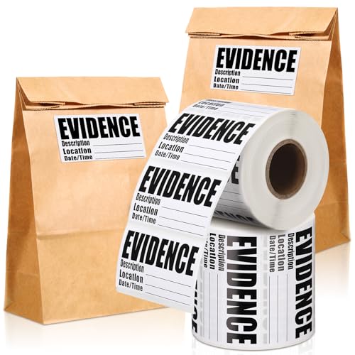 Affrolling 500 Pcs 1.25 * 2.25 Inches Evidence Collection Stickers Adhesive Evidence Labels Stickers Identification Tag for Forensics Investigation Theme Birthday Party