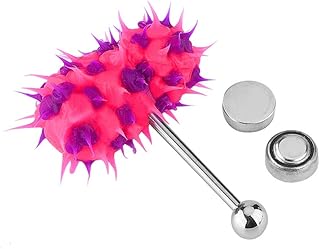 Virus-Shaped Tongue Ring Stainless Steel Body Piercing Jewelry with Vibrating Barbs Fashion Punk Body Jewelry Virus-Shaped Silicone Soft Rubber Tongue Ring(Pink Purple)