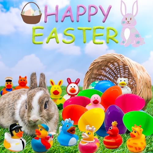 Lubibi 12 Stück Vorgefüllte Ostereier Gefüllt Mit 12 Form Ist Niedliche Gummienten-Spielzeuge, Nachfüllbare Ostereier, Osterkorbfüller, Osterparty-Geschenke, Überraschungsgeschenke Für Kinder