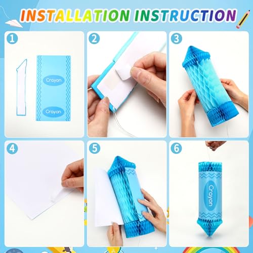 Image of 12 Pcs 100 Days of School Decorations, Colorful Crayon Pencil Honeycomb Classroom Ceiling Decorations for First Day of School Office Birthday Party Supplies Decor
