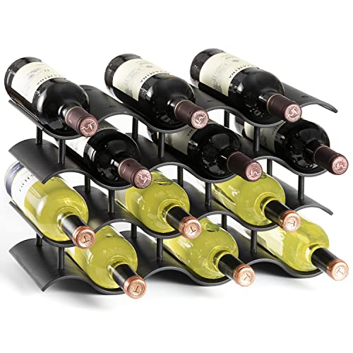 Bariboo Wave Wine Bottle Holder - Wine Rack Inserts For Cabinet That Fits 12 Bottles, Premium Plastic Countertop Wine Rack (Black, L) #TOP2