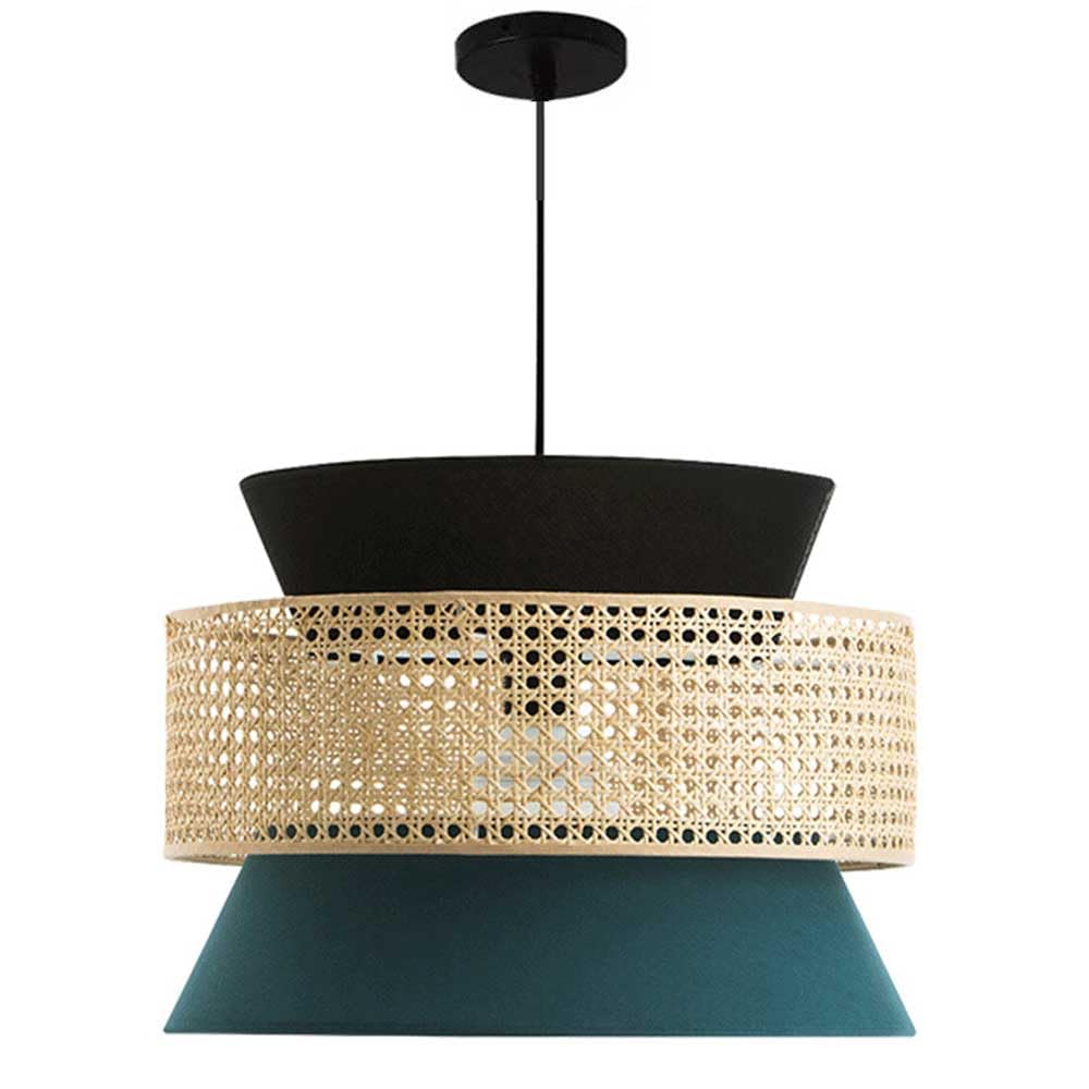 Lampe suspendue en tissu bleu et bambou pour illuminer chaleureusement votre table à manger
