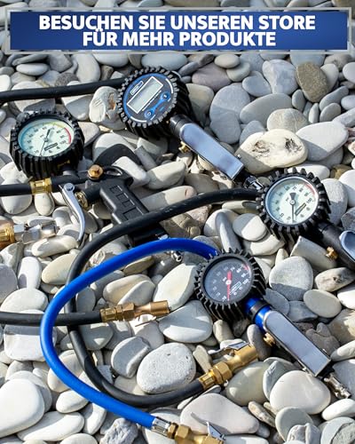 GERCHWAY Reifenfüller mit Manometer – Präziser, robuster 0-10 bar Druckluft Reifendruckfüller für Kompressor – Extra langer 50 cm Schlauch – Luftdruckprüfer für Auto, Motorrad, LKW & Werkstatt