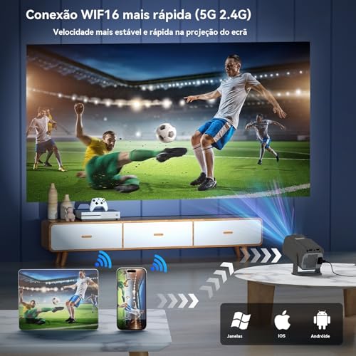 Mini Projetor Portatil - Smart Projetor com Wifi 6 Bluetooth 5.0, Suporte 4K e 1080P Full HD Cinema