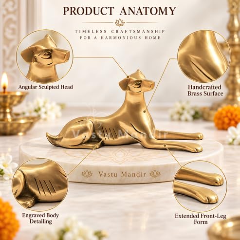 Image of Pure Brass Dog Idol, Vastu Remedy for Protection & Loyalty (23 cm, 990 g)