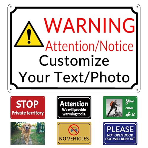 Custom Metal Warning Signs Personalised Attention Notice Plaques Metal Signs & Plaques Multiple Designs Available 6 x 8 inch / 8 x 12 inch / 12 x 16 inch