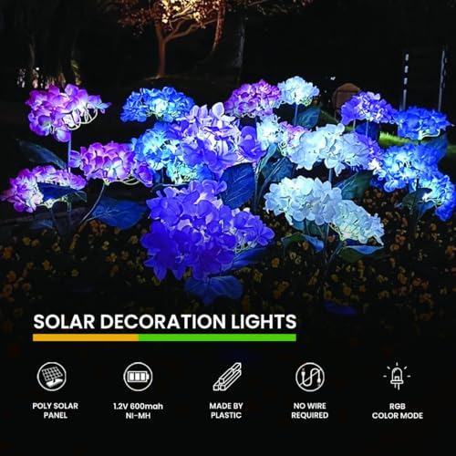 Image of hardoll Solar Decorative Light Hydrangea Flower Shaped RGB Color LED lamp for Waterproof Outdoor Home Garden Yard(Lavender Color-Pack of 4)