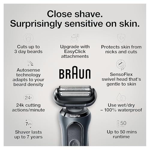 Braun Series 6 6046Cs Rasoio Elettrico Da Uomo, Wet & Dry, Rasoio Elettrico, Ricaricabile, Senza Fili, Con Supporto Di Ricarica, Custodia Da Viaggio E Trimmer Di Precisione, Nero - 4
