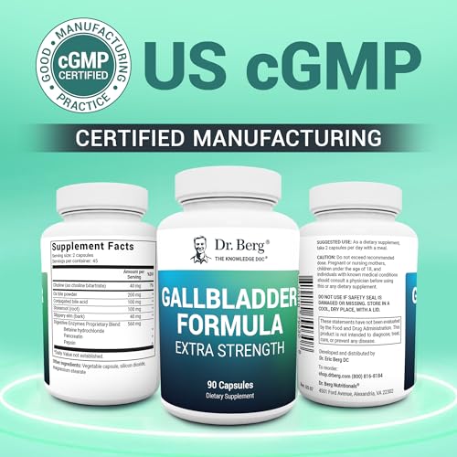 Dr. Berg Gallbladder Formula Extra Strength - with Ox Bile Powder and Conjugated Bile Acid - Digestive Enzymes Proprietary Blend - Full 45-Day Supply - 90 Vegetable Capsules