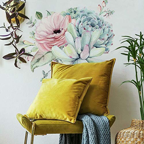 Sticker géant fleurs aquarelles multicolores déco murale vinyle repositionnable - 3