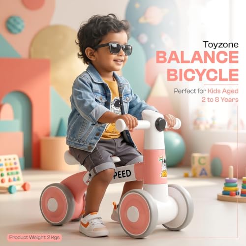 Image of Toyzone Impex Pvt Ltd Toyzone Balance Bicycle Pink |Bicycle Ride On|Push Cycle with Music & Lights |Manual Mini Ride on for Boys & Girls|Sturdy First Riding Toy | Kids