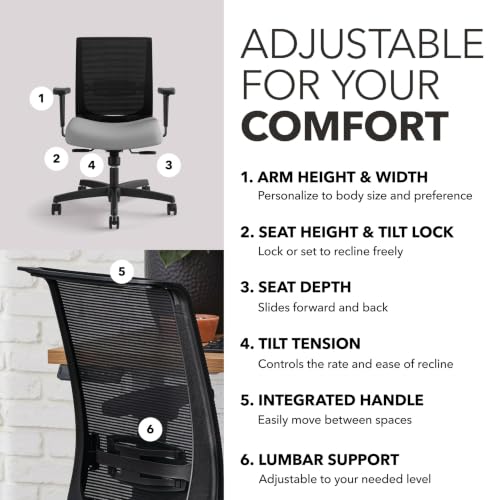 Image of HON Convergence Ergonomic Office Chair with Mesh Back, Adjustable Arms, Lumbar Support, Synchro‑Tilt Desk Chair with Wheels for Home Office or Computer Use, Black Frame, Frost