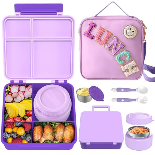 Aimsnk Lunch Box Kids with Thermo Insulated Lunch Bag for School Purple