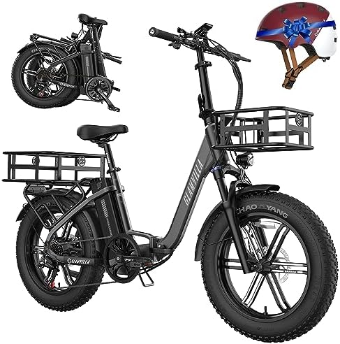 GLAMVILLA Gazelle Foldable Electric Bike for Adults,20″*4.0 Fat Tire Ebike with 750W Bafang Motor & 48V 15AH Samsung Removable Battery,Range 45 Miles Step-Thru Electric Bicycles,Shimano 7 Speed