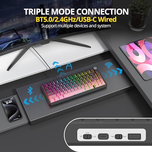 Image of surmen M75 75% Wireless Creamy Keyboard with Gasket, Pre-lubed Triple Mode Bluetooth Mechanical Gaming Keyboard BT5.0 /2.4Ghz /USB with Sound Absorbing Pads Hot-Swap(Sunset)
