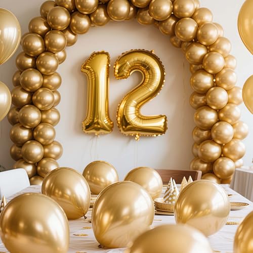 Image of 300 Pcs Gold Metallic Chrome Balloons 12 inch Gold Helium Party Balloon for Wedding Baby Shower Christmas Birthday Party Decoration
