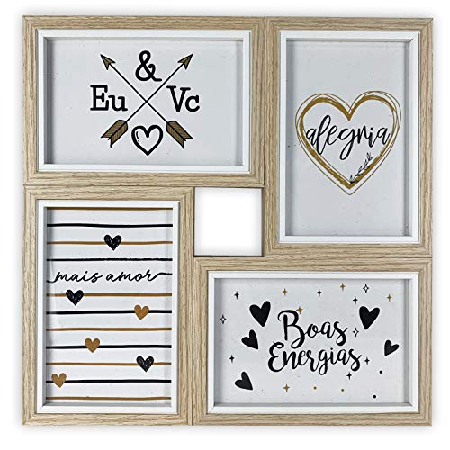 TH Marcos de Fotos Múltiple de Madera para Pared   4 Fotos 10x15 cm (Beige)