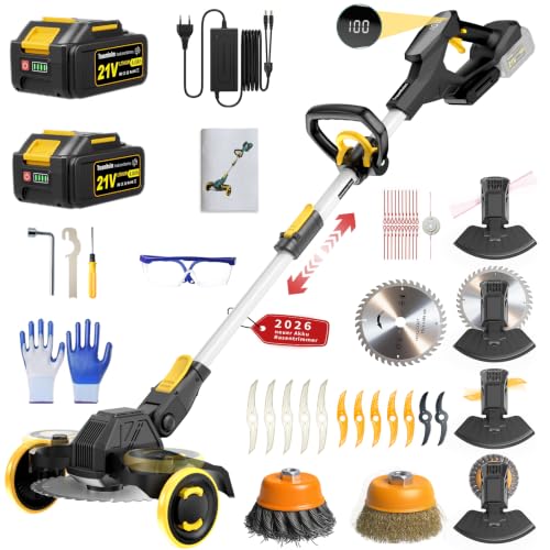 Coupe-Herbe sans Fil 21V, Compatible avec Batteries Makita, Débroussailleuse avec Brosse de désherbage, 2 Batteries 4.0Ah incluses, Moteur sans balais 900W...
