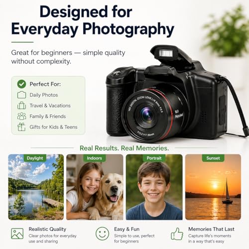Image of Acuvar 16MP Digital Camera Mini SLR Style Compact Camera with 32GB SD Card, Card Reader, Card Holder 2.4 inch LCD 16X Zoom CMOS Sensor - Point and Shoot Vlogging Camera for Photography YouTube Camera
