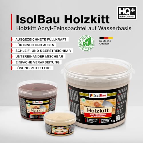 Isolbau - Holz-Spachtelmasse 250 g - Holzspachtel Holzkitt Außen und Innen - Holz-Reparaturspachtel - Holzreparaturmasse - Holz-Fertigspachtel - Schnelltrocknend - Eiche Natur (Nr. 24)