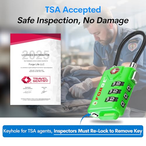Image of TSA Approved Cable Luggage Locks, Re-settable Combination with Alloy Body(Green 2 Locks)