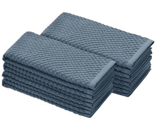 COTTON CRAFT Amazing Kitchen Towel - Set of 8 Terry Towels - 100% Cotton Euro Café Waffle Weave Dish Towel Set - Soft Absorbent Quick Dry Low Lint Reusable Pantry Bar Cleaning Cloth - 16x28 - Blue