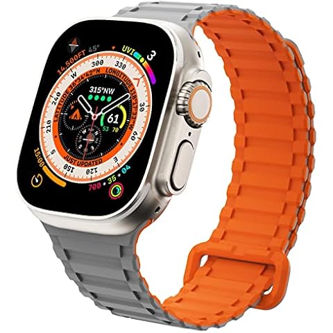 WINGLE for Apple Watch Ultra Band 49mm Series 8 Series 7 45mm 44mm 42mm Men, Strong Magnetic Bands Adjustable Silicone Sport Strap for Apple Watch SE Series 6 5 4 3 2 1 iWatch Women,Grey/Orange Cover
