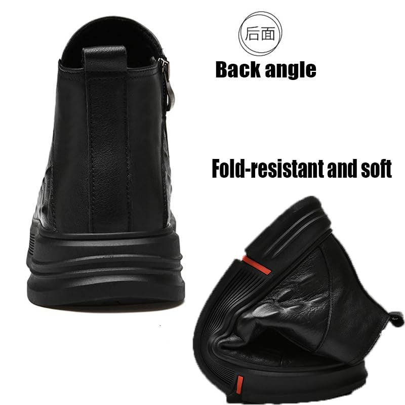 Image of Men Casual Black Italian High-top Leather Boots Alligator Printed Business Chelsea Chukka Ankle Booties Fall Winter Wool Warm Side Zipper