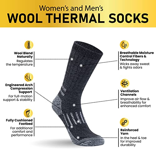 Alvada Merino Wool Hiking Socks Thermal Warm Crew Winter Boot Sock For Men Women 3 Pairs Ml #TOP1