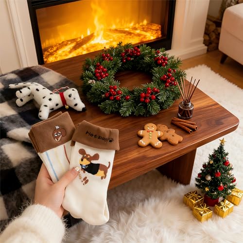 MKLG 4 Paare Dackel Socken, Dachshund Socken, Dackelsocken Lustig Deko mit Dackel Motiv - Originelles Geschenk für Hundeliebhaber - Unisex Einheitsgröße Baumwolle (Stil 1)