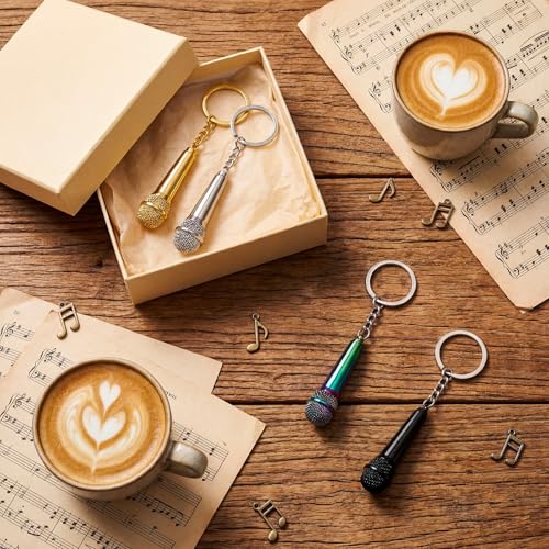 Image of Sureio Mini Microphone Music Keychain Retro Sound Pendant Keyring Charm Microphone Music Key Chain for Singer Gift