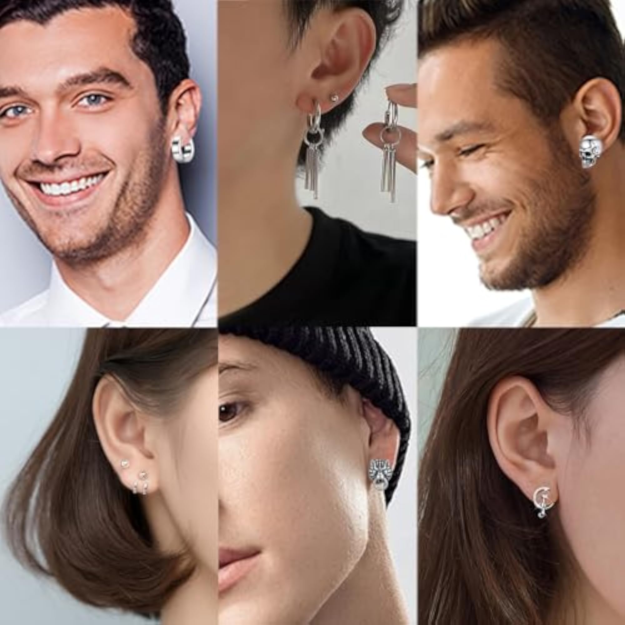 18 Pairs Men's Y2K Punk Hoop Dangle Earrings Set