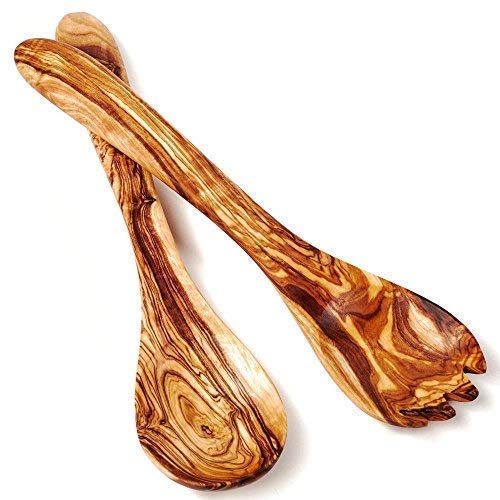 das Olivenholzbrett Couverts pour Salade en Bois D'Olivier, Service, Env. 30 cm, Produit Naturel, Huilé, Fin Grain,Fait Main Propre et Bien Poli Finition - 30cm Cover